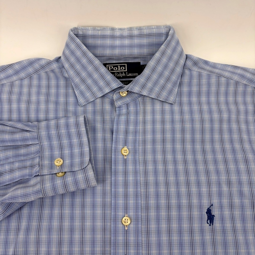 Polo Ralph Lauren Regent Classic Fit Mens Blue Plaid Button Down Shirt Sz 16 1/2